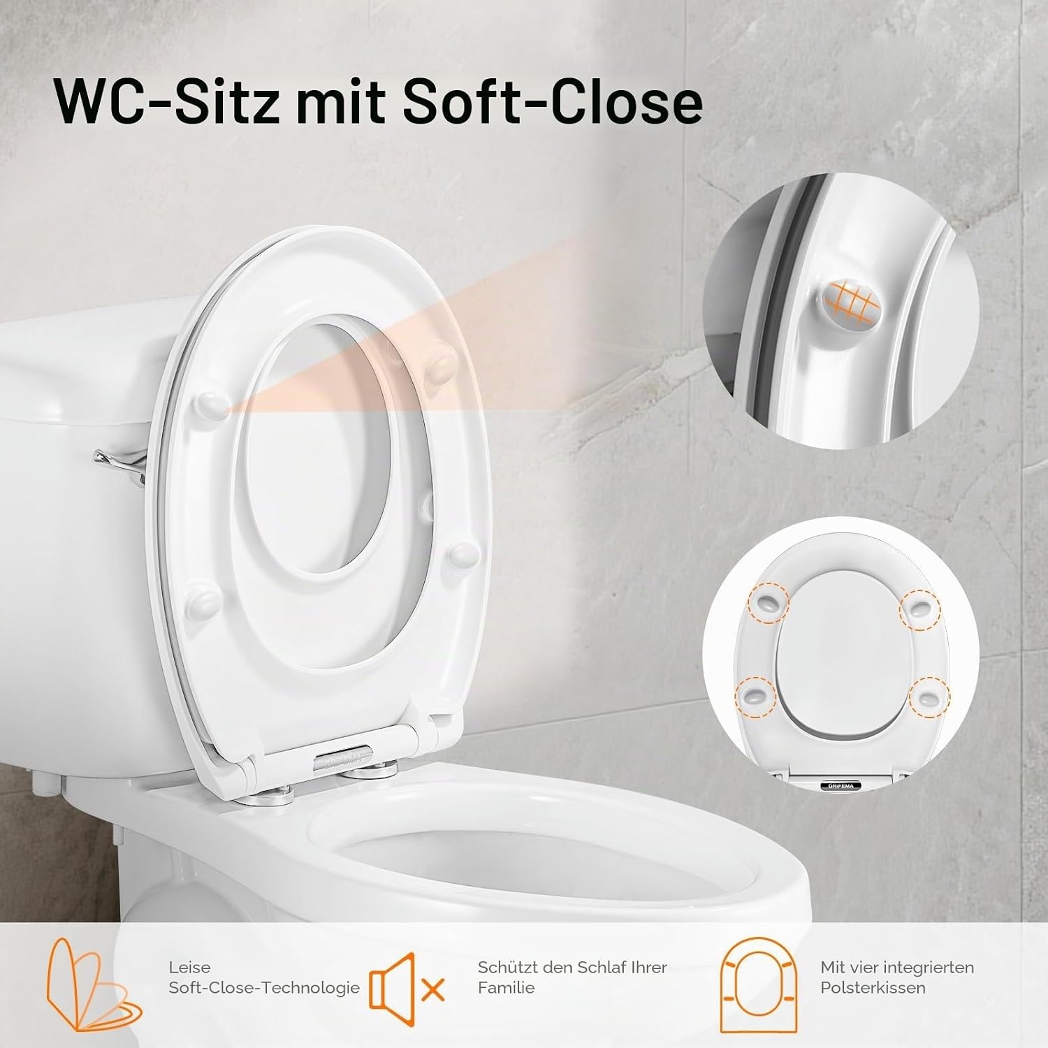 Toilettensitz O-Form mit Absenkautomatik - Weiß - 32% Rabatt