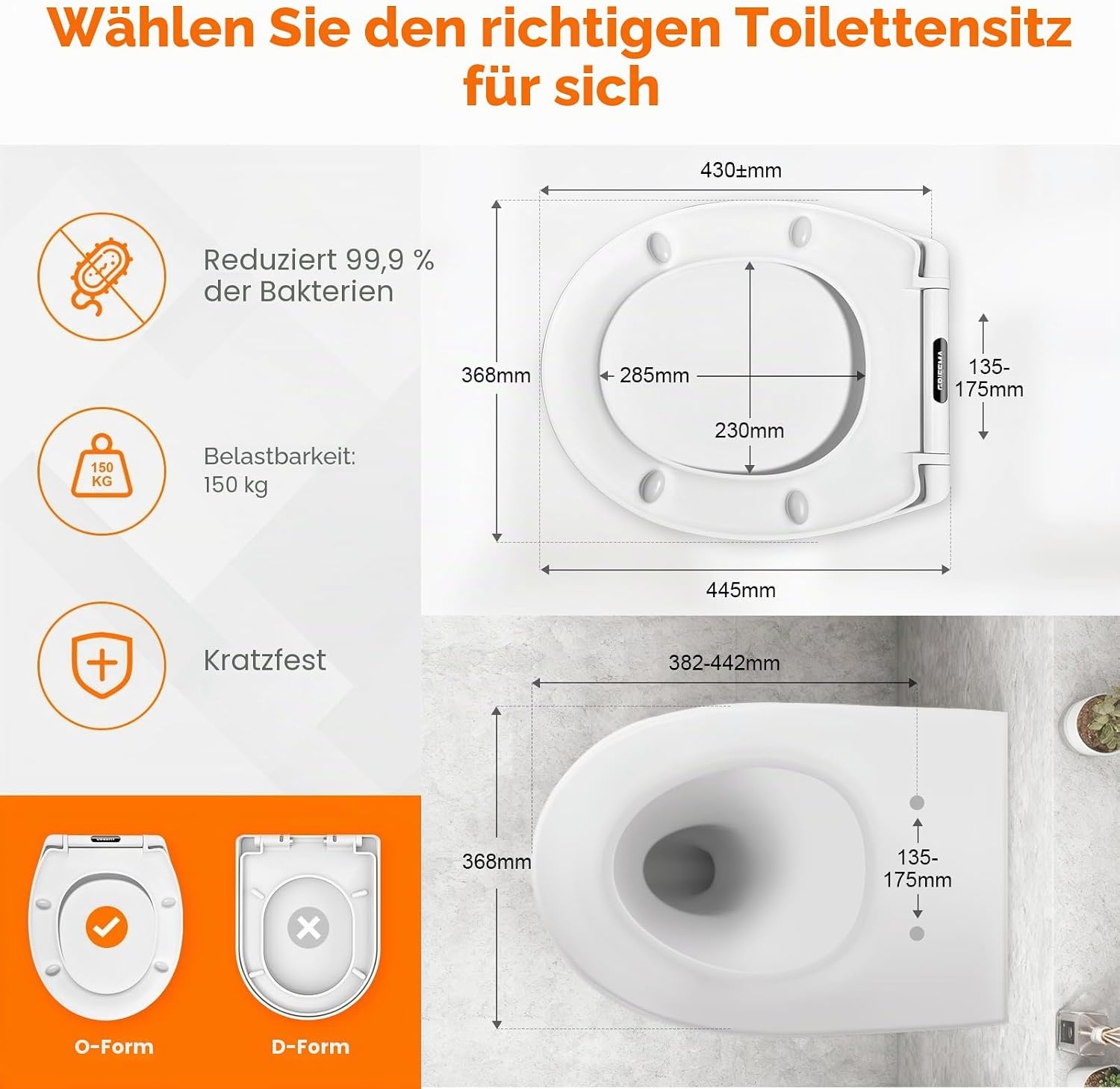 Toilettensitz O-Form mit Absenkautomatik - Weiß - 32% Rabatt