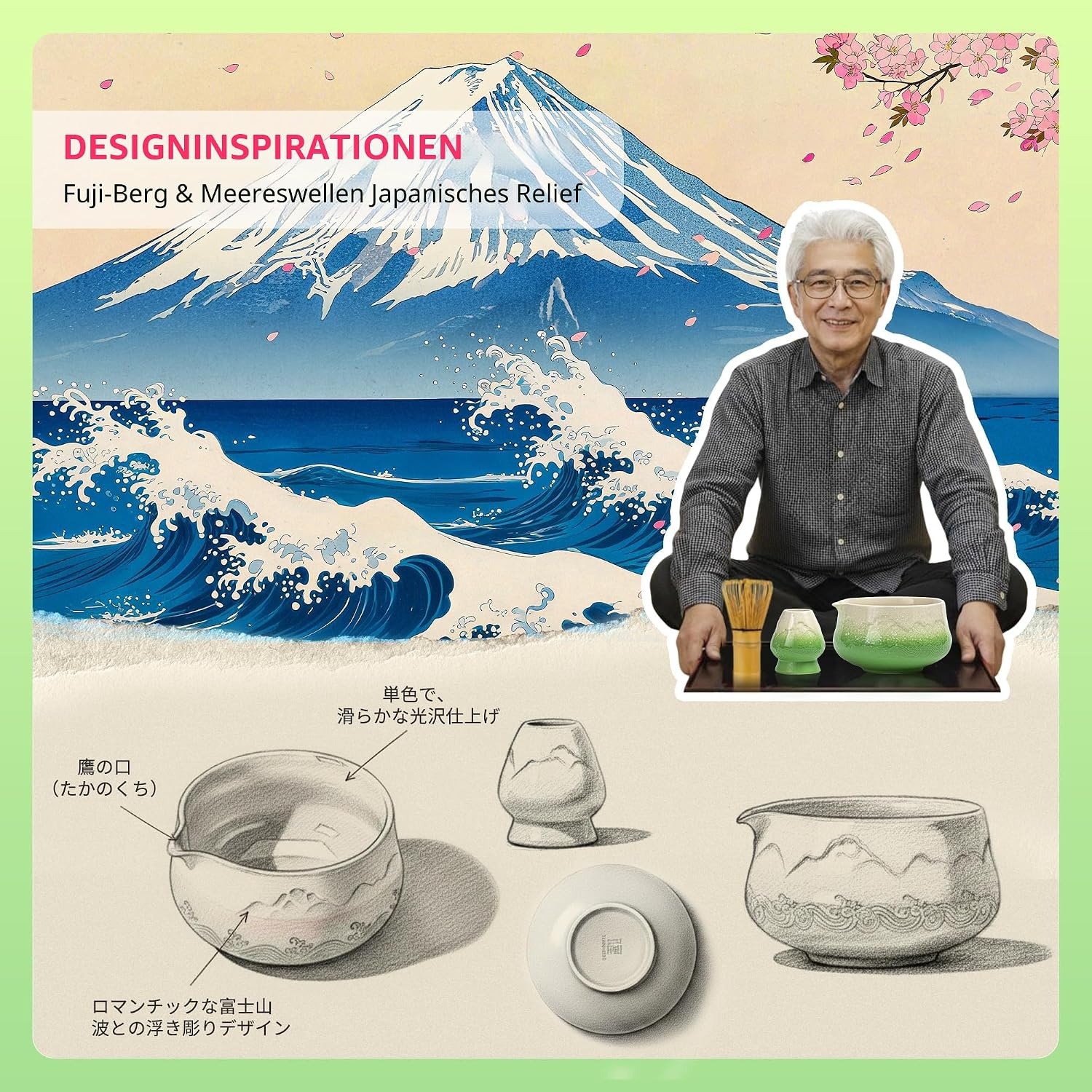 7-teiliges Matcha-Teeset im Fuji-Design - 30% Rabatt