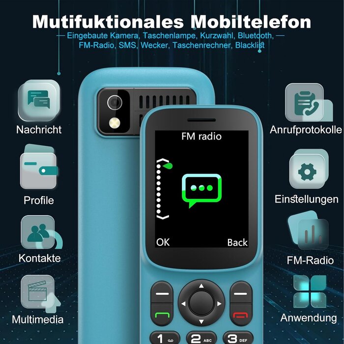 4G Senioren-Mobiltelefon, Blauw zwart, S, 32% Rabatt