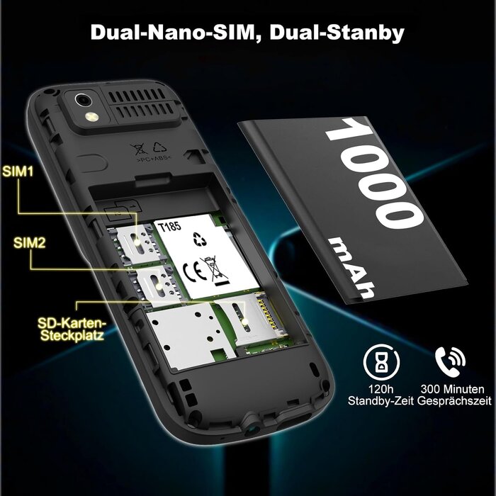 4G Senioren-Mobiltelefon, Blauw zwart, S, 32% Rabatt