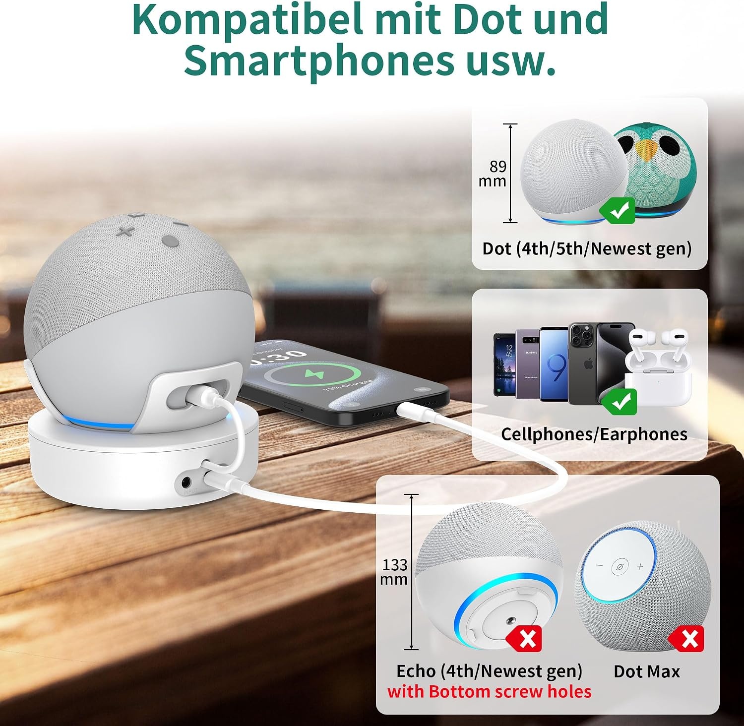 Akkustation für Smart-Speaker, Weiß, Größe S - 32% Rabatt