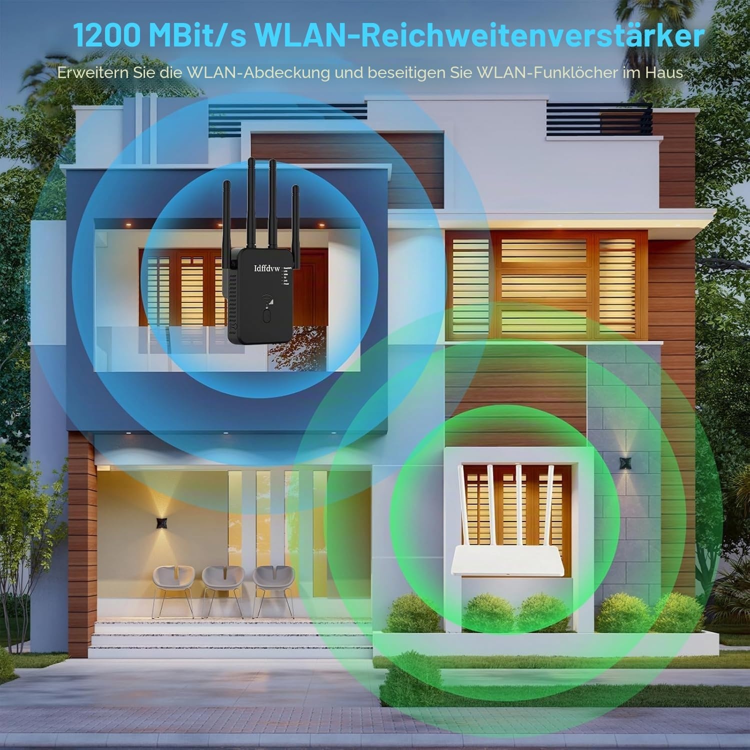 WLAN-Verstärker 1200 Mbit/s mit 4 Antennen - Schwarz - 30% Rabatt