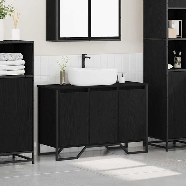 Vidaxl Waschtischunterschrank Schwarz-Eiche 91x35x60cm - 33% Rabatt