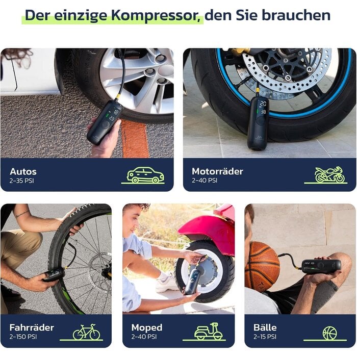 Tragbare elektrische Luftpumpe LP1, Schwarz, S, 150 PSI - 32% Rabatt