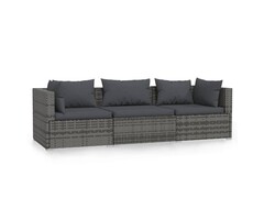 Vidaxl 3-Sitzer Sofa aus Poly-Rattan Grau inkl. Kissen - 41% Rabatt