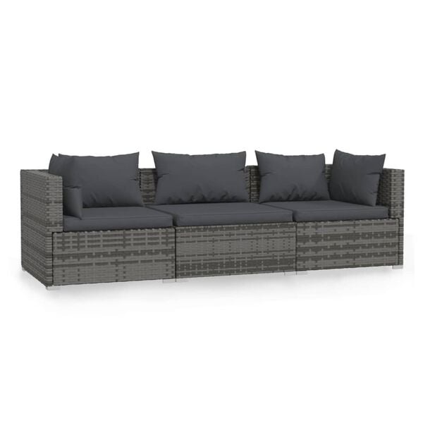 3-Sitzer Sofa aus Poly-Rattan in Grau - 35% Rabatt