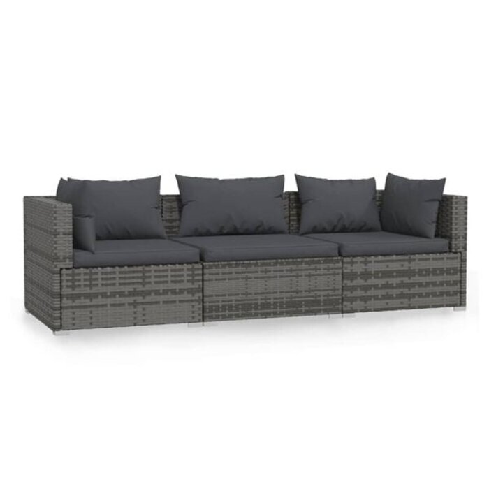 3-Sitzer Sofa aus Poly-Rattan in Grau - 35% Rabatt
