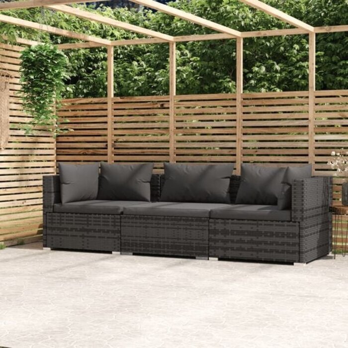 3-Sitzer Sofa aus Poly-Rattan in Grau - 35% Rabatt