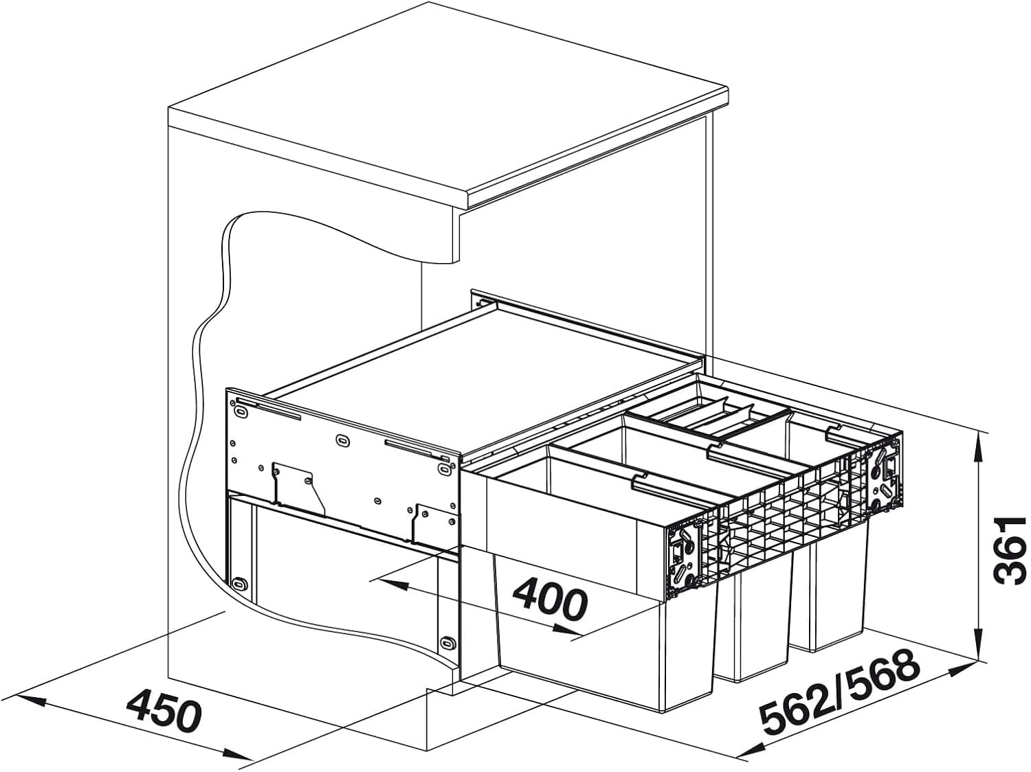 Abfalltrennsystem 4-fach für 60 cm Unterschrank, 42 Liter - 35% Rabatt