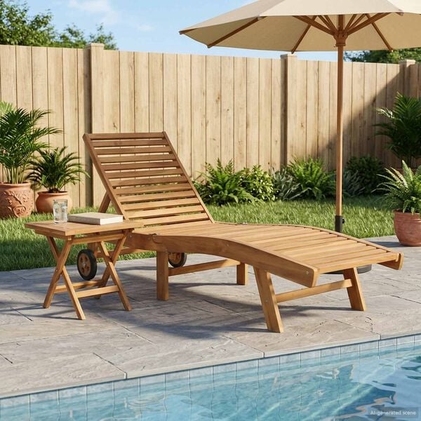 Sonnenliegen-Set aus Teakholz, 2-tlg. inkl. Tisch - 35% Rabatt