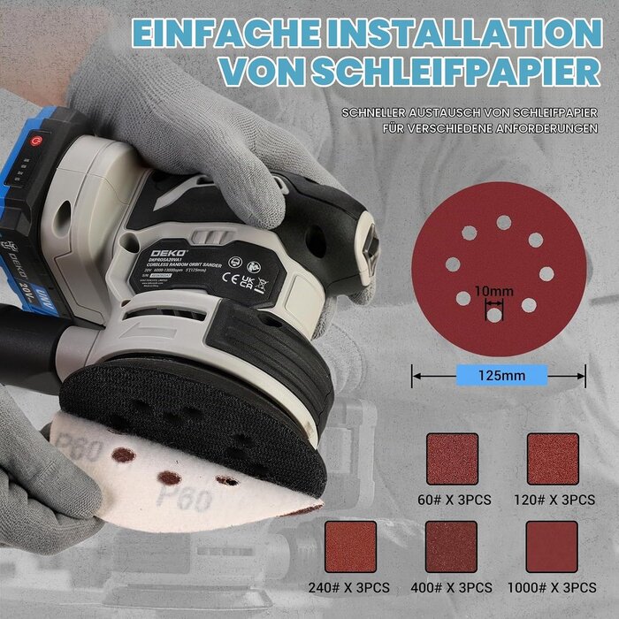 Akku-Exzenterschleifer 125 mm, 20V, Schwarz-Grau, Größe S - 31% Rabatt