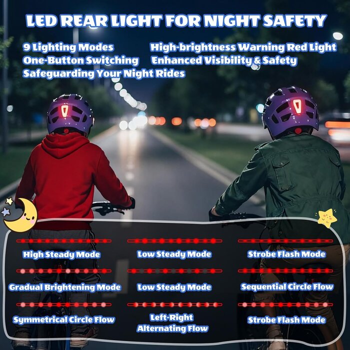 Fahrradhelm Kinder M (55-58 cm) Gradient Lila mit Rücklicht - 31% Rabatt