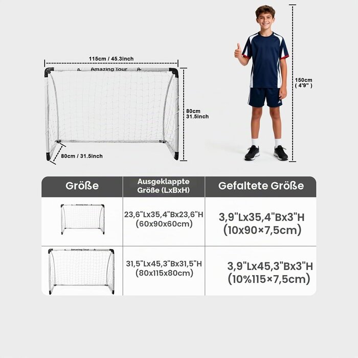 Faltbares Fußballtor für Kinder, 115x80 cm, PVC-Rahmen - 30% Rabatt