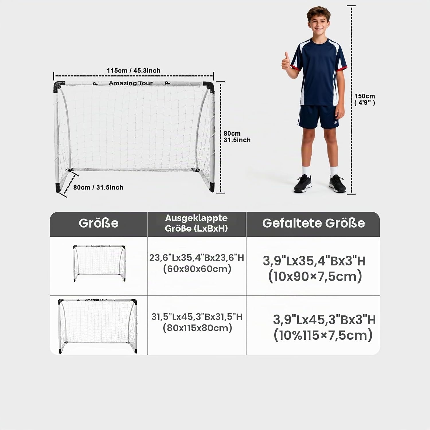 Faltbares Fußballtor für Kinder, 115x80 cm, PVC-Rahmen - 30% Rabatt