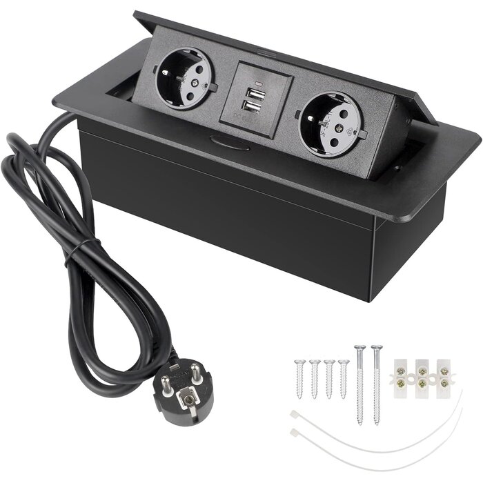 Versenkbare Einbau-Steckdosenleiste - 2x Steckdose, 2x USB - 32% Rabatt