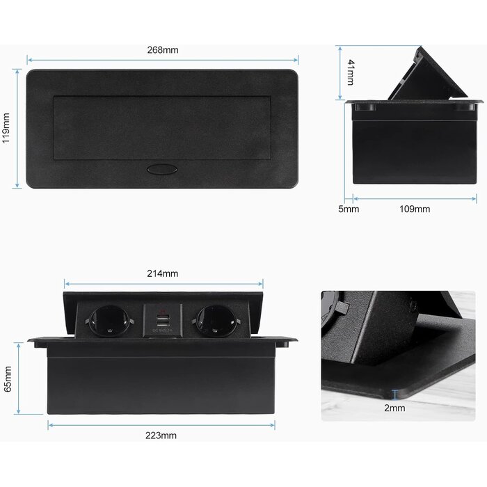 Versenkbare Einbau-Steckdosenleiste - 2x Steckdose, 2x USB - 32% Rabatt