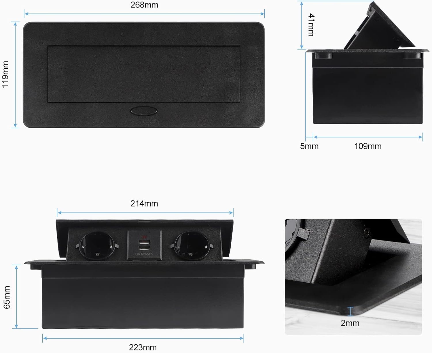 Versenkbare Einbau-Steckdosenleiste - 2x Steckdose, 2x USB - 32% Rabatt