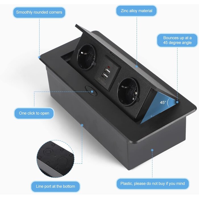 Versenkbare Einbau-Steckdosenleiste - 2x Steckdose, 2x USB - 32% Rabatt