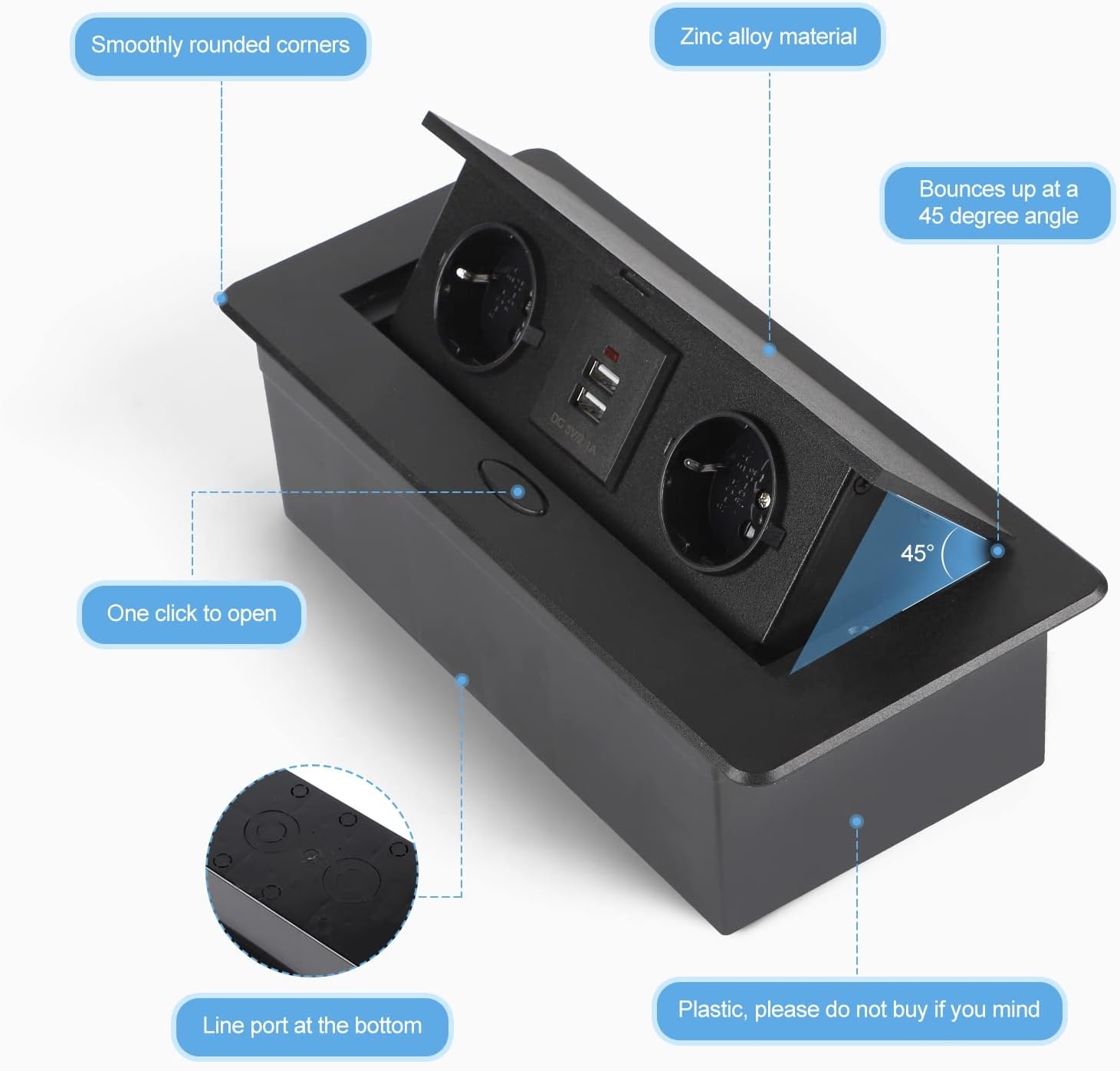 Versenkbare Einbau-Steckdosenleiste - 2x Steckdose, 2x USB - 32% Rabatt