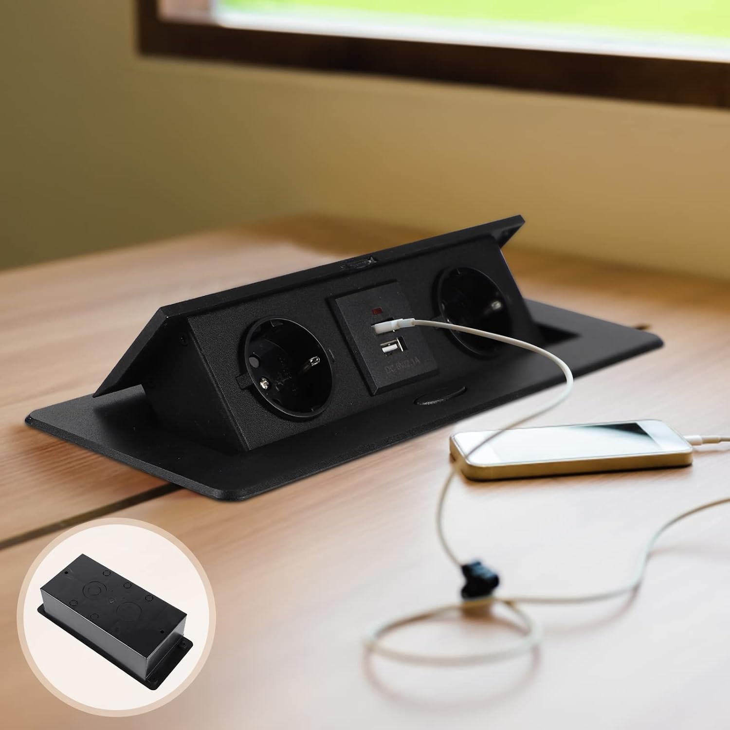 Versenkbare Einbau-Steckdosenleiste - 2x Steckdose, 2x USB - 32% Rabatt