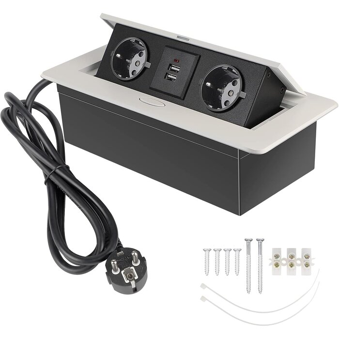 Versenkbare Einbau-Steckdosenleiste - 2x Steckdose, 2x USB - 32% Rabatt