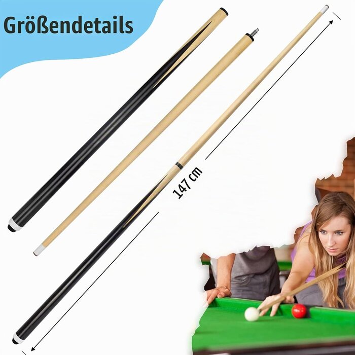 Kurze Kinder-Billardqueues 2er-Set - 31% Rabatt - Hartholz - 13 mm Klebeleder
