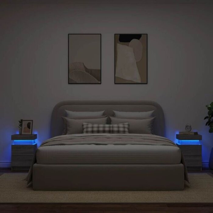 2er Set Nachttische mit LED-Beleuchtung - Grau Sonoma Eichenoptik - 34% Rabatt