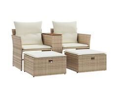 Vidaxl Gartenbank 2-Sitzer mit Fußhockern und Tisch - Beige - 42% Rabatt