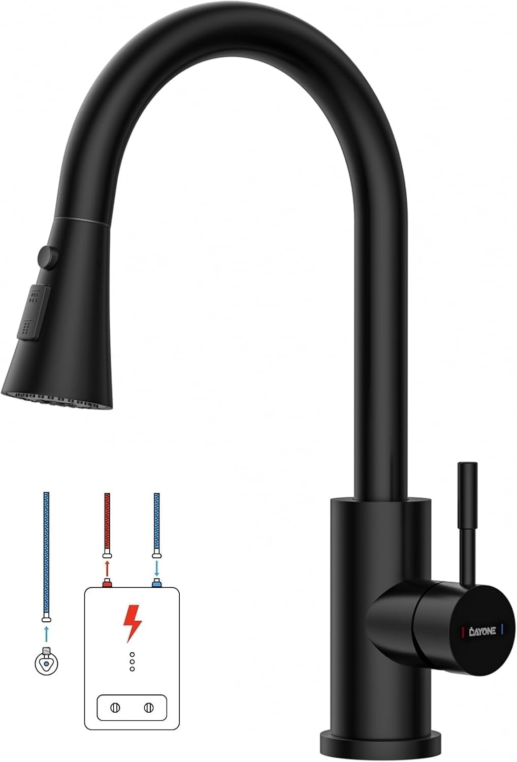 Niederdruck-Küchenarmatur Mattschwarz, 50cm Auszug, 360° schwenkbar - 33% Rabatt