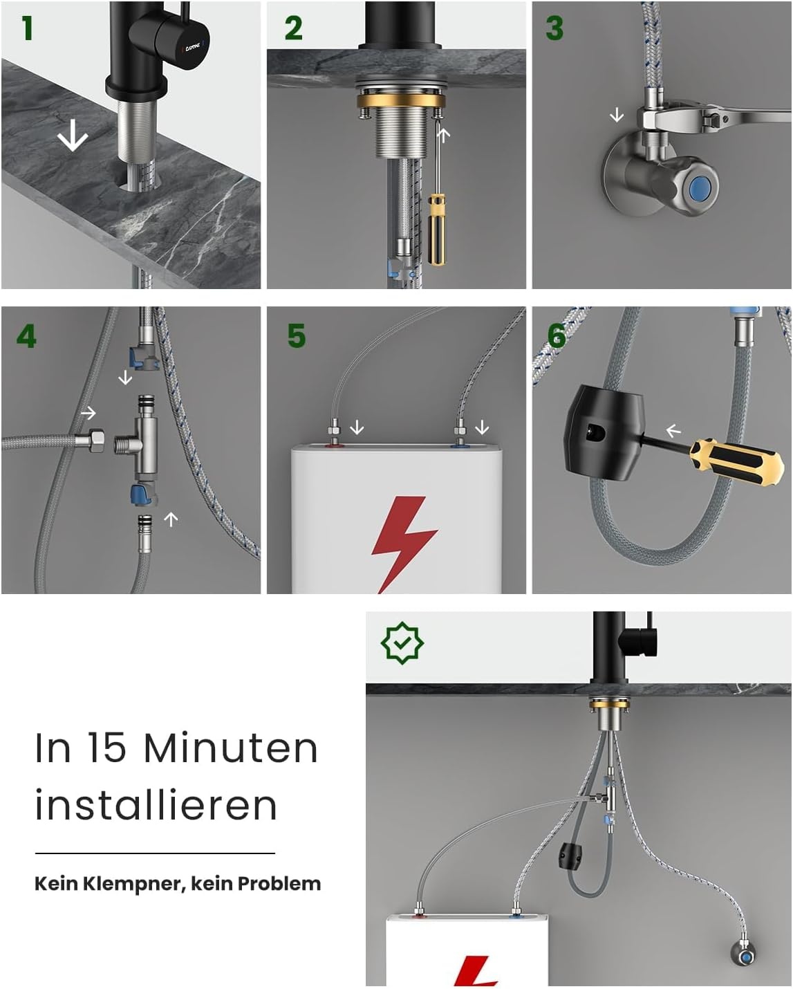 Niederdruck-Küchenarmatur Mattschwarz, 50cm Auszug, 360° schwenkbar - 33% Rabatt