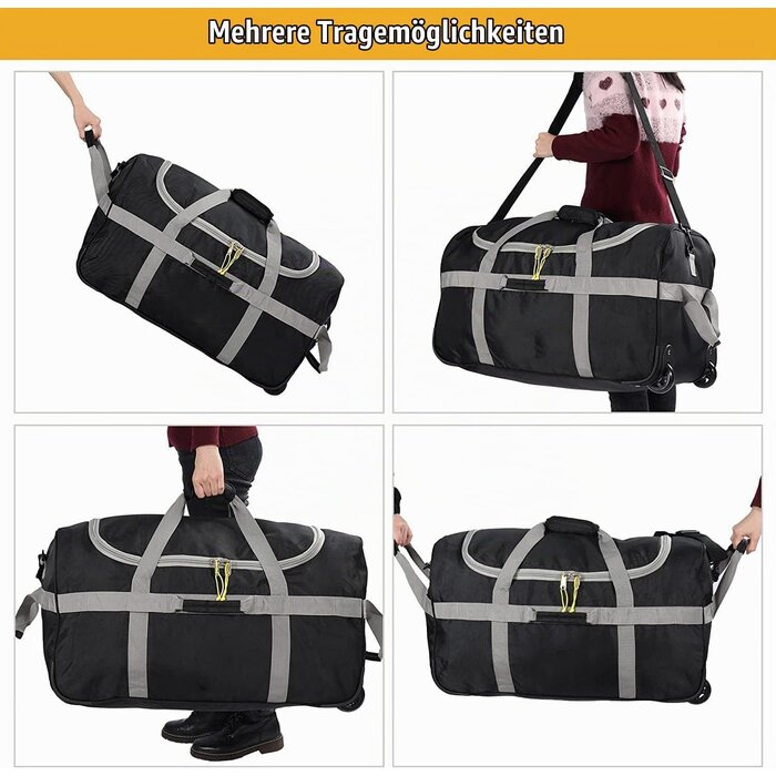 Faltbare Reisetasche mit Rollen 85L Schwarz Grau M - 32% Rabatt