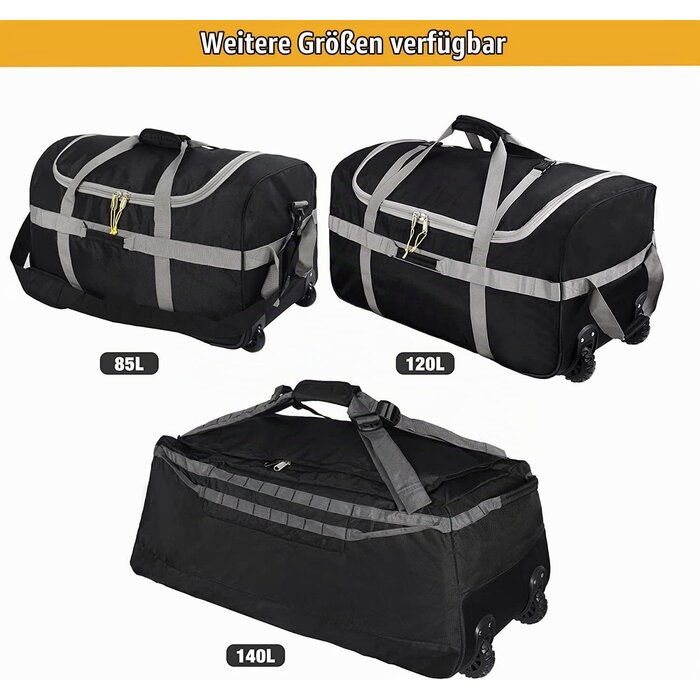 Faltbare Reisetasche mit Rollen 85L Schwarz Grau M - 32% Rabatt