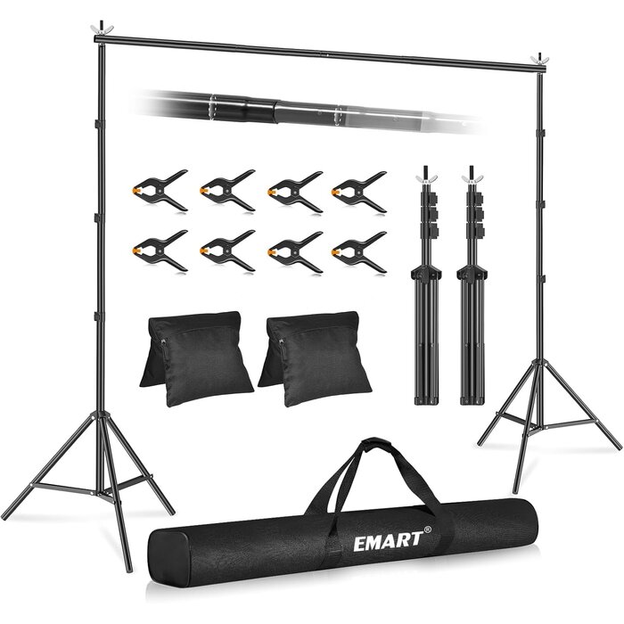 Hintergrundsystem 3x3m, verstellbares Stativ-Set, 34% Rabatt - Schwarz