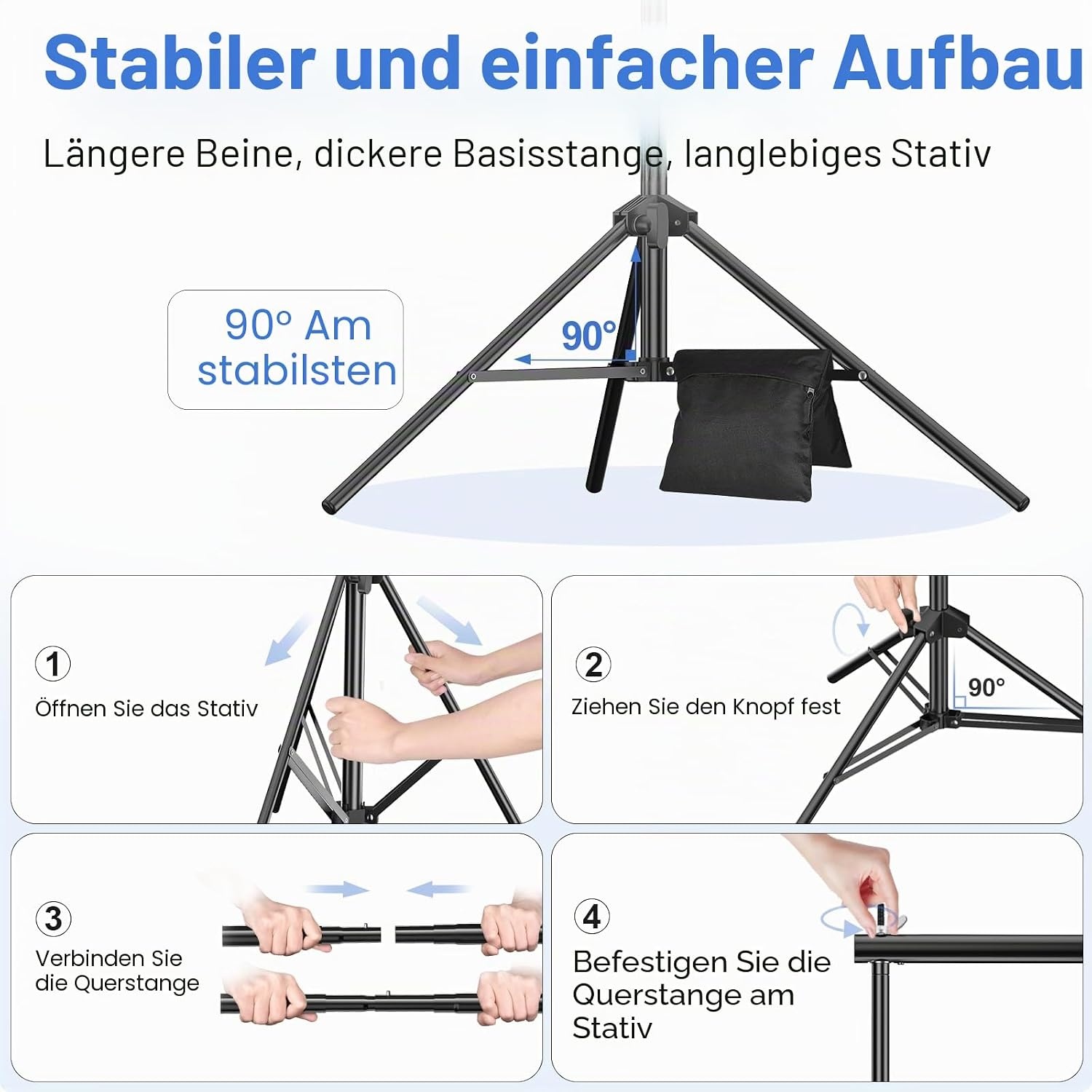 Hintergrundsystem 3x3m, verstellbares Stativ-Set, 34% Rabatt - Schwarz