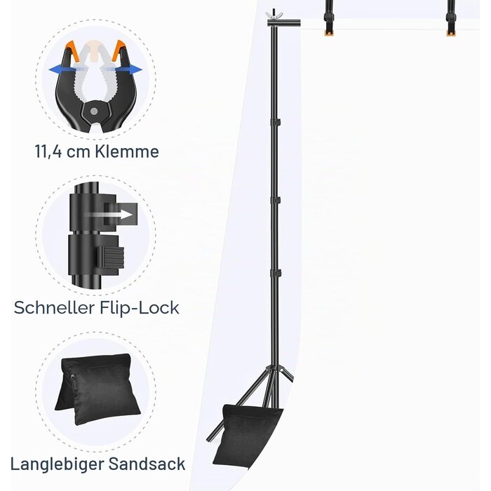 Hintergrundsystem 3x3m, verstellbares Stativ-Set, 34% Rabatt - Schwarz