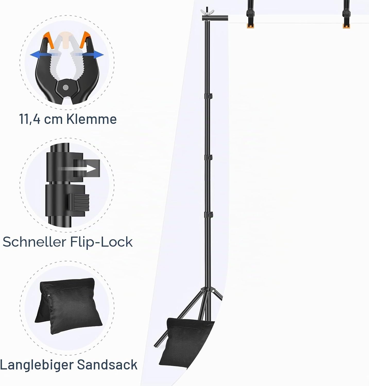 Hintergrundsystem 3x3m, verstellbares Stativ-Set, 34% Rabatt - Schwarz