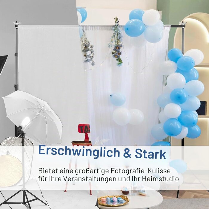 Hintergrundsystem 3x3m, verstellbares Stativ-Set, 34% Rabatt - Schwarz