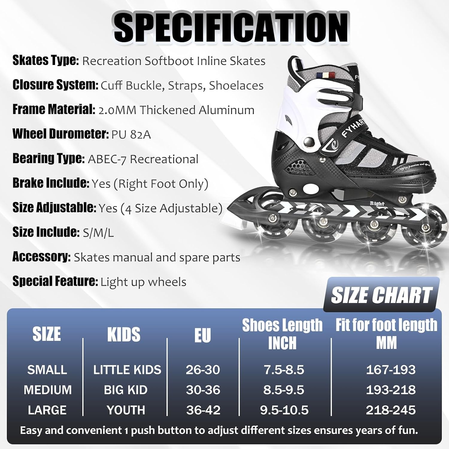 Verstellbare Inline-Skates Größe M, Schwarz/Weiß - 32% Rabatt