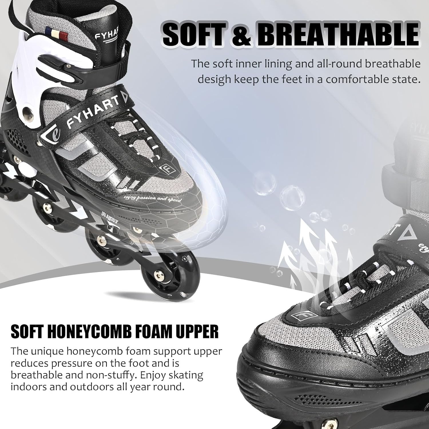 Verstellbare Inline-Skates Größe M, Schwarz/Weiß - 32% Rabatt