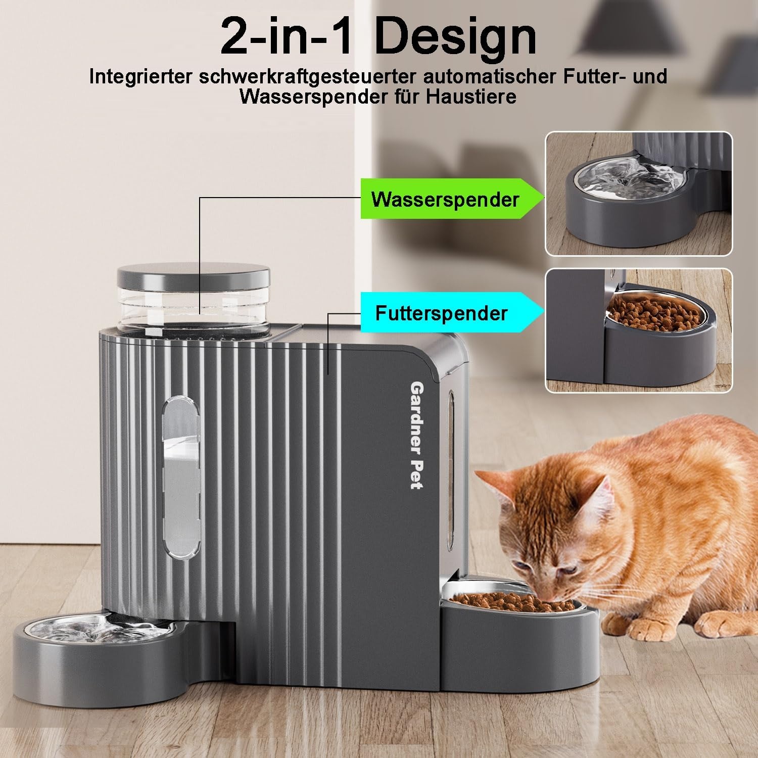2-in-1 Futterautomat & Wasserstation 2x 3L, Dunkelgrau - 32% Rabatt