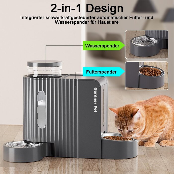 2-in-1 Futterautomat & Wasserstation 2x 3L, Dunkelgrau - 32% Rabatt