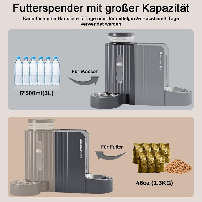 2-in-1 Futterautomat & Wasserstation 2x 3L, Dunkelgrau - 32% Rabatt