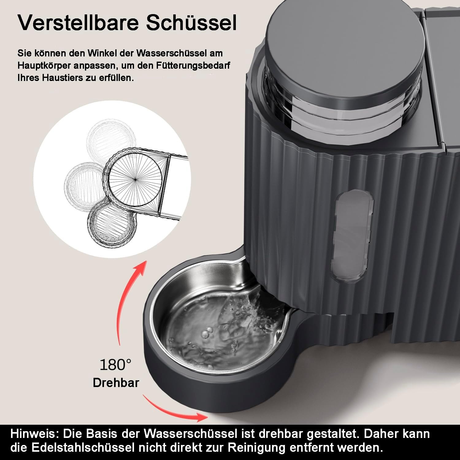 2-in-1 Futterautomat & Wasserstation 2x 3L, Dunkelgrau - 32% Rabatt