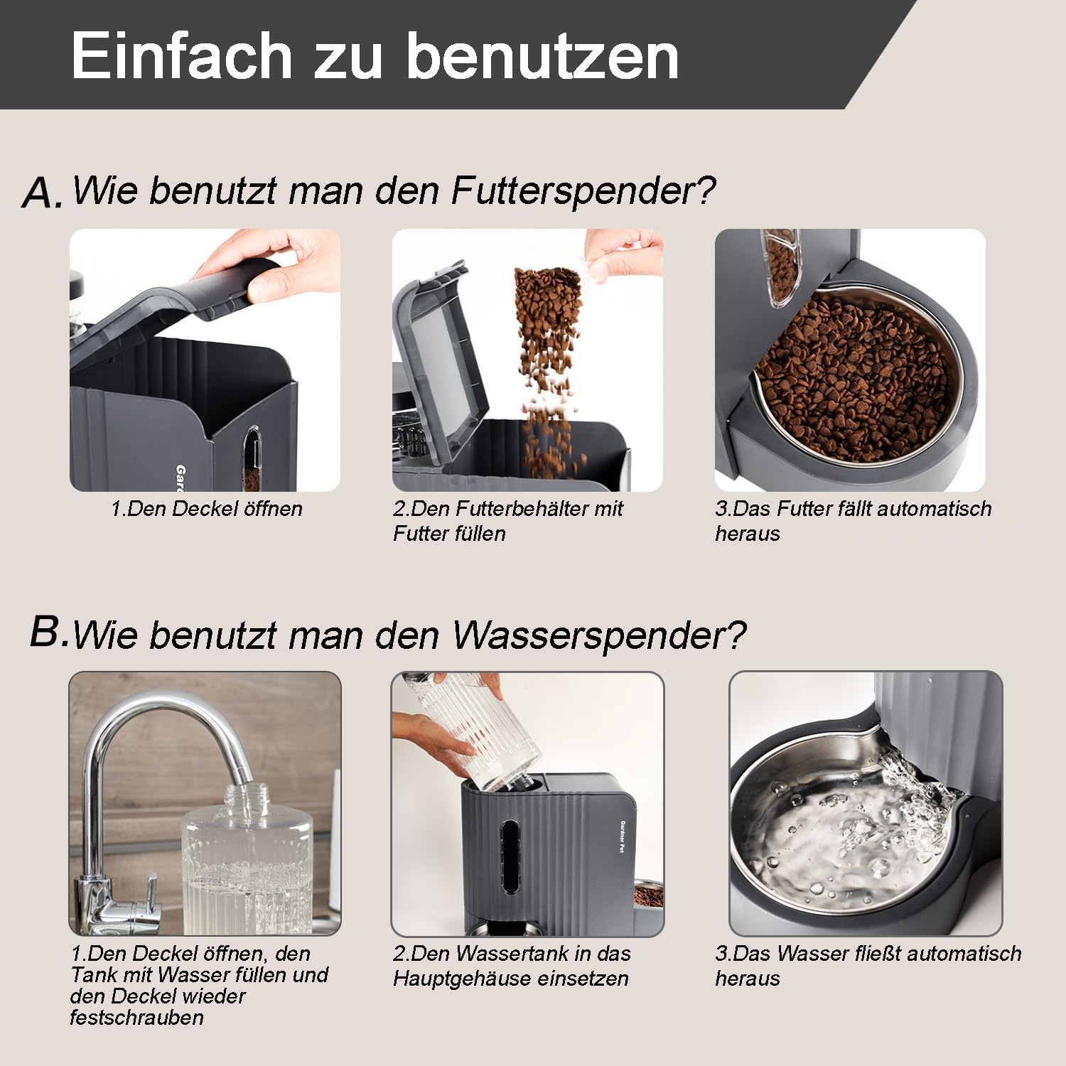 2-in-1 Futterautomat & Wasserstation 2x 3L, Dunkelgrau - 32% Rabatt