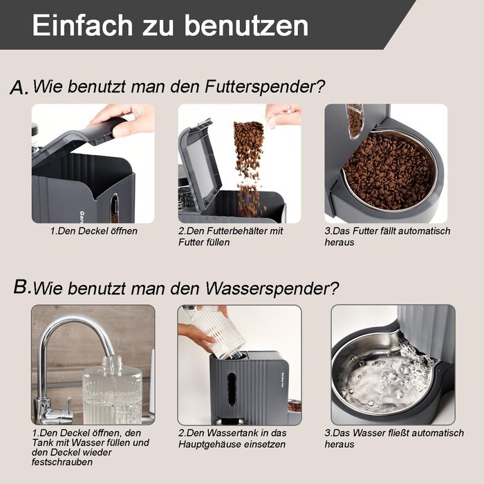 2-in-1 Futterautomat & Wasserstation 2x 3L, Dunkelgrau - 32% Rabatt