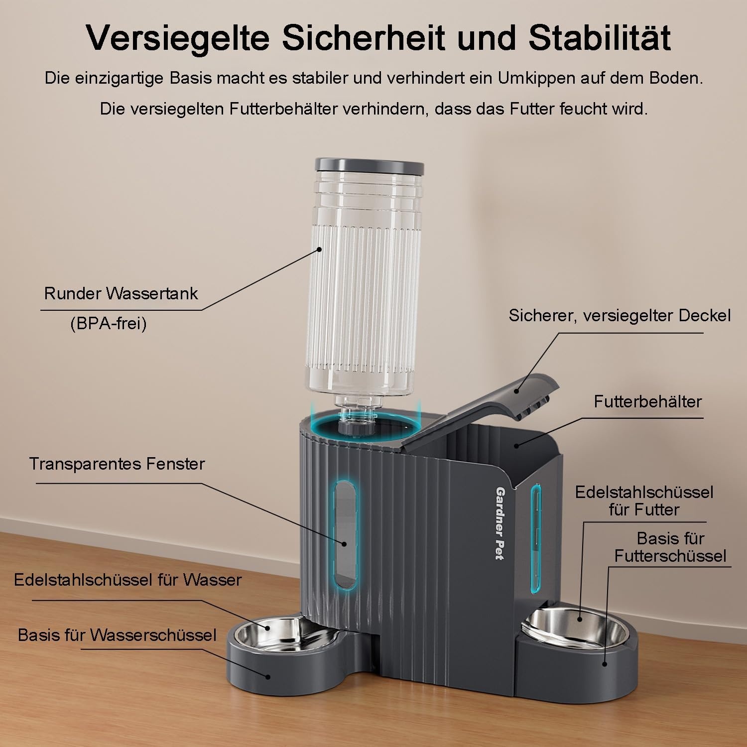 2-in-1 Futterautomat & Wasserstation 2x 3L, Dunkelgrau - 32% Rabatt