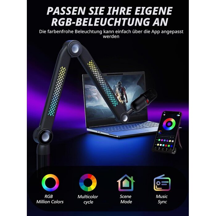 RGB Mikrofonarm Schwarz Größe M - 34% Rabatt