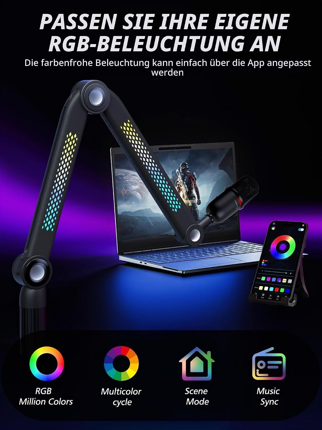 RGB Mikrofonarm Schwarz Größe M - 34% Rabatt
