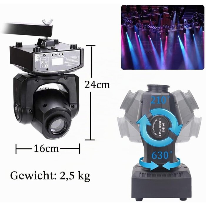 LED Moving Head DJ Lichteffekt 50W - 8 Gobos & 8 Farben - 34% Rabatt